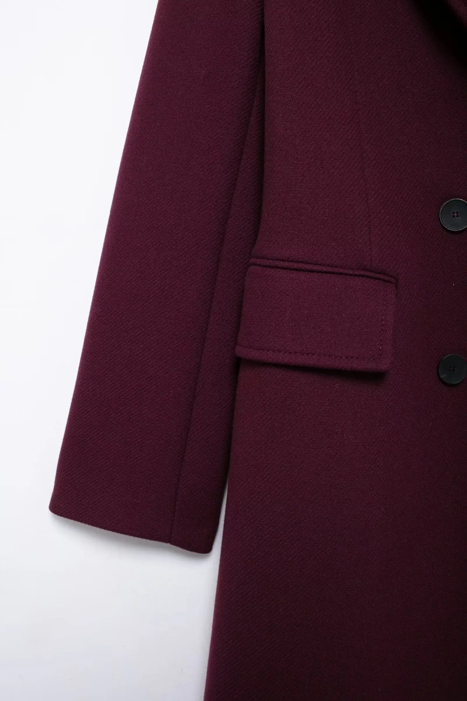 T-line Women Burgundy Woolen Coat Double Breasted Long Sleeve ,Jacket , coat(2 weeks delivery)