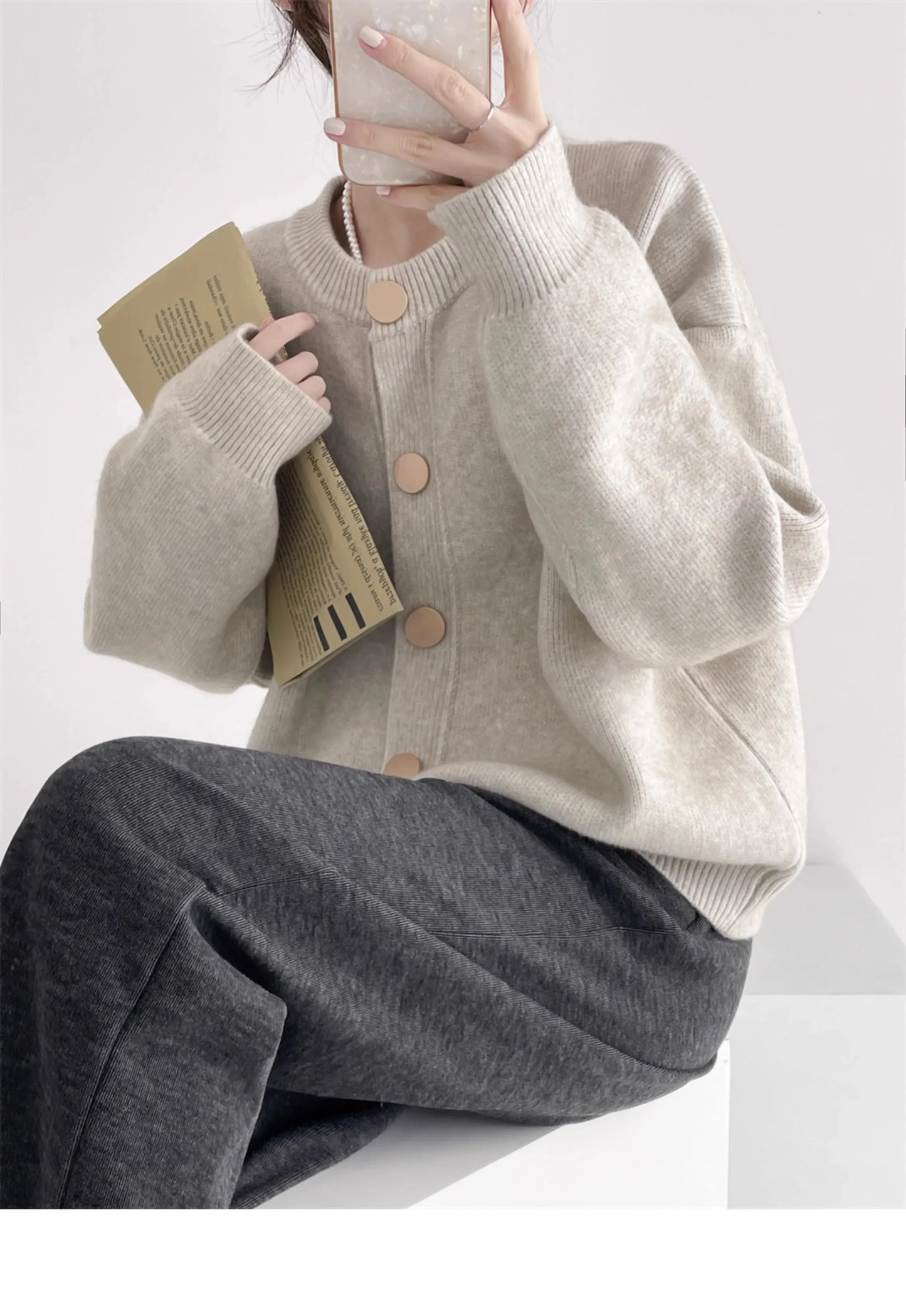 T-line Women Cardigans, Sweater,  O-neck, Autumn / Winter,  Knitted (2 weeks delivery)