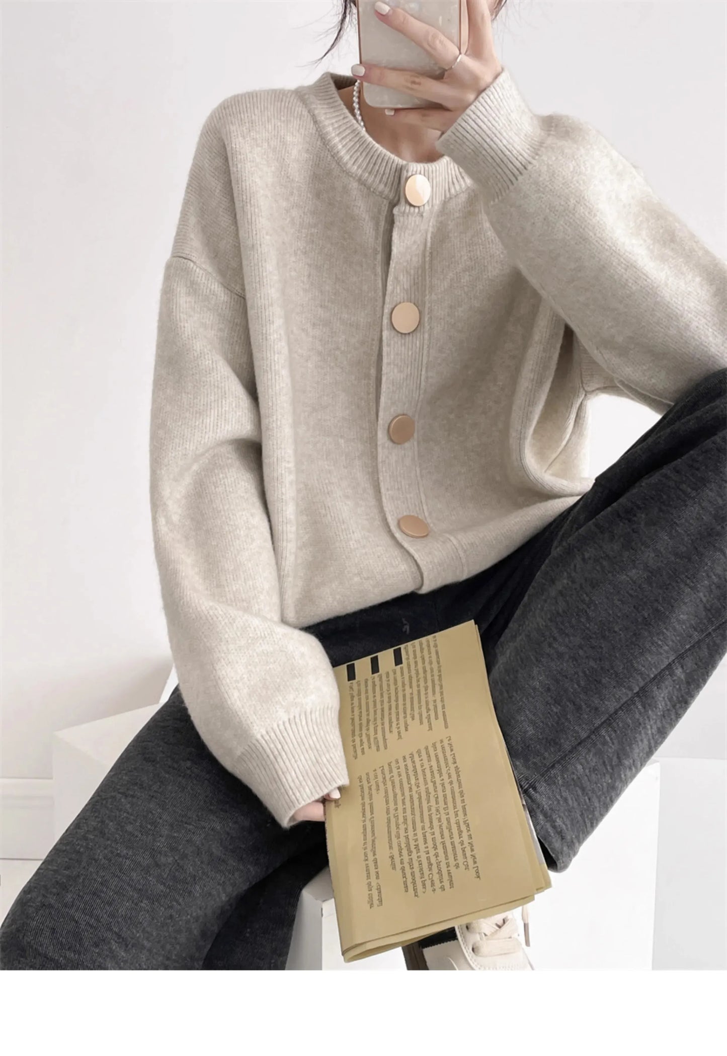 T-line Women Cardigans, Sweater,  O-neck, Autumn / Winter,  Knitted (2 weeks delivery)