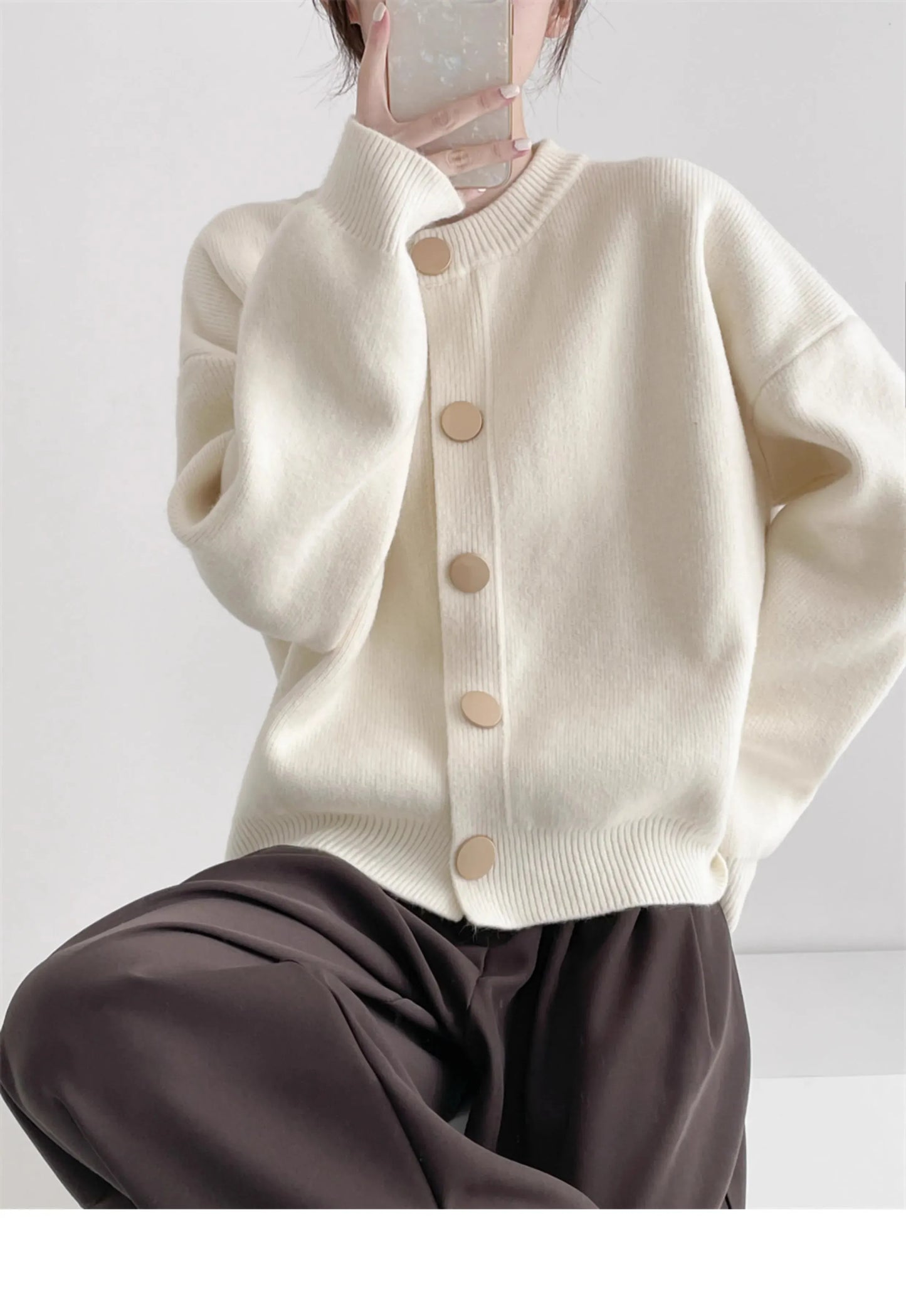 T-line Women Cardigans, Sweater,  O-neck, Autumn / Winter,  Knitted (2 weeks delivery)