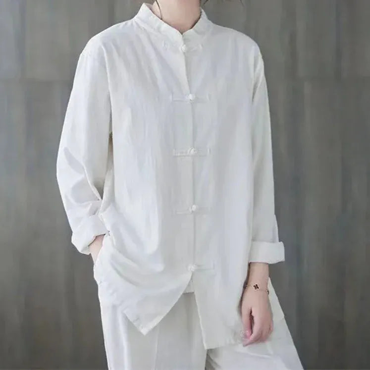 T-line Women  Cotton Linen Casual Shirts, Chinese Style,  Female Long Sleeve Tops, shirt  (2 weeks delivery)