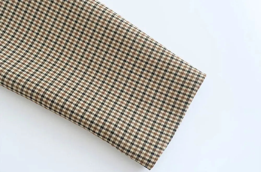 T-line Women  Double Breasted Plaid Blazer,  Long Sleeve, Flap Pockets, jacket, set, suit, skirt (2 weeks delivery)