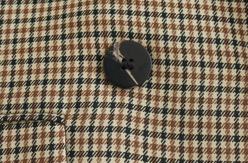 T-line Women  Double Breasted Plaid Blazer,  Long Sleeve, Flap Pockets, jacket, set, suit, skirt (2 weeks delivery)