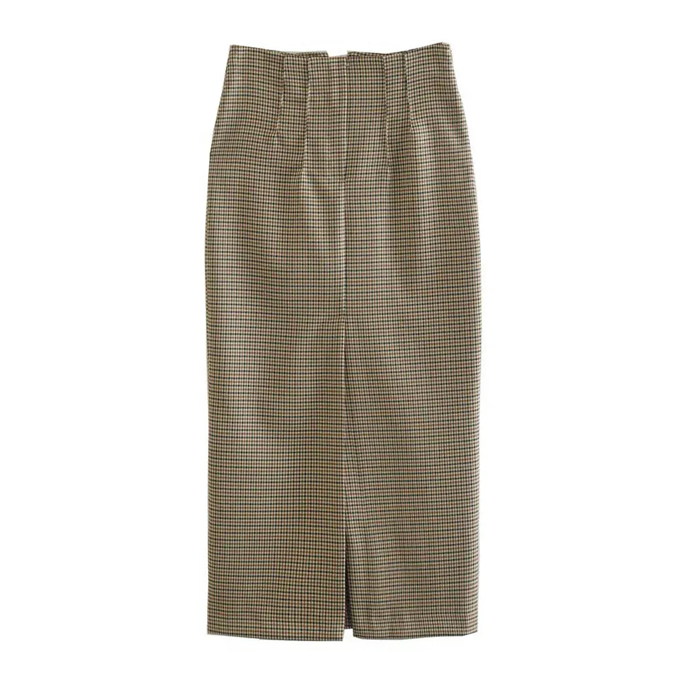 T-line Women  Double Breasted Plaid Blazer,  Long Sleeve, Flap Pockets, jacket, set, suit, skirt (2 weeks delivery)