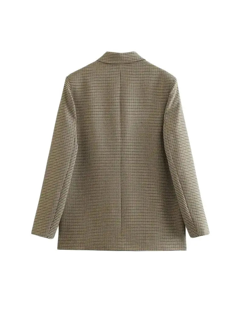 T-line Women  Double Breasted Plaid Blazer,  Long Sleeve, Flap Pockets, jacket, set, suit, skirt (2 weeks delivery)