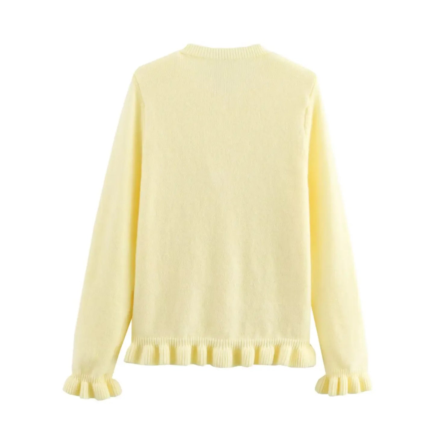 T-line Women Fall Elegant Knit Cardigan Yellow Petal Sleeve Sweater 2025 Autumn Fashion Versatile Sweet Vibrant Sweater Cardigan