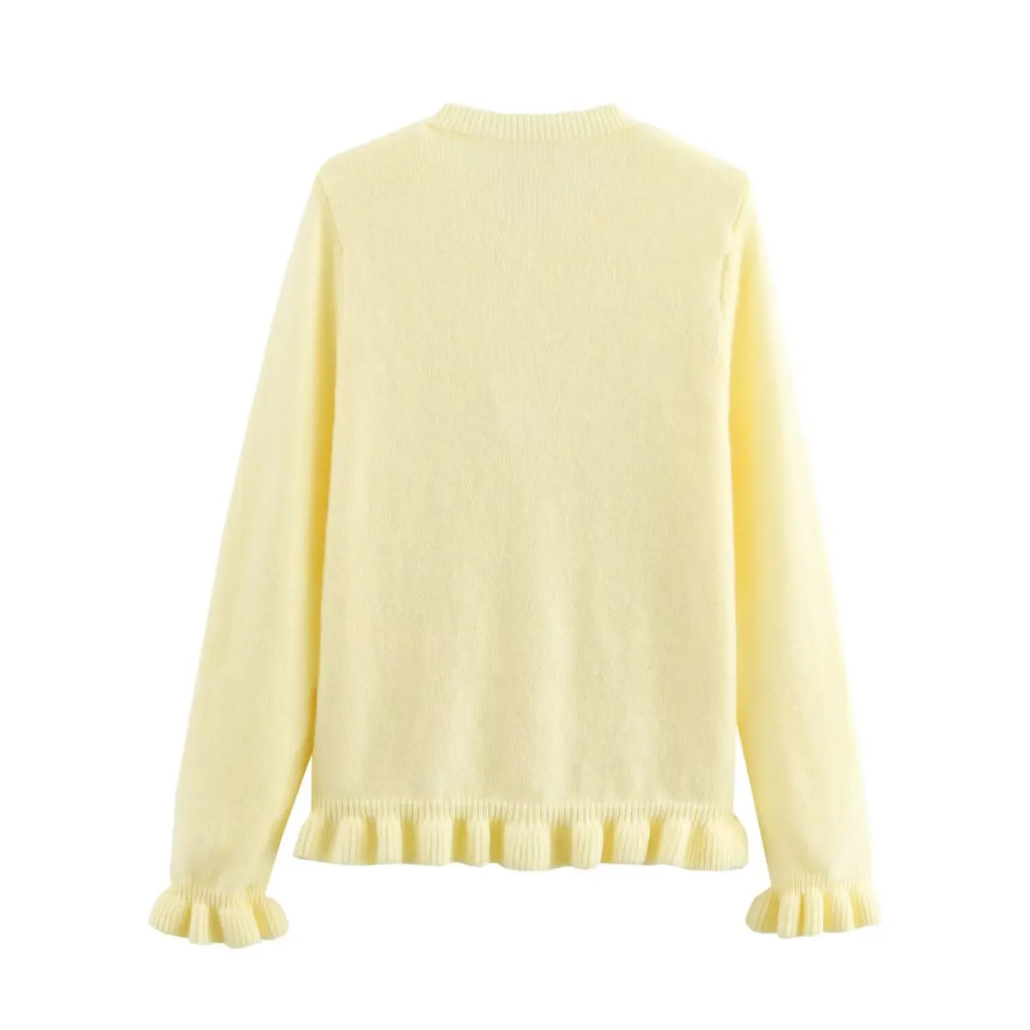 T-line Women Fall Elegant Knit Cardigan Yellow Petal Sleeve Sweater 2025 Autumn Fashion Versatile Sweet Vibrant Sweater Cardigan