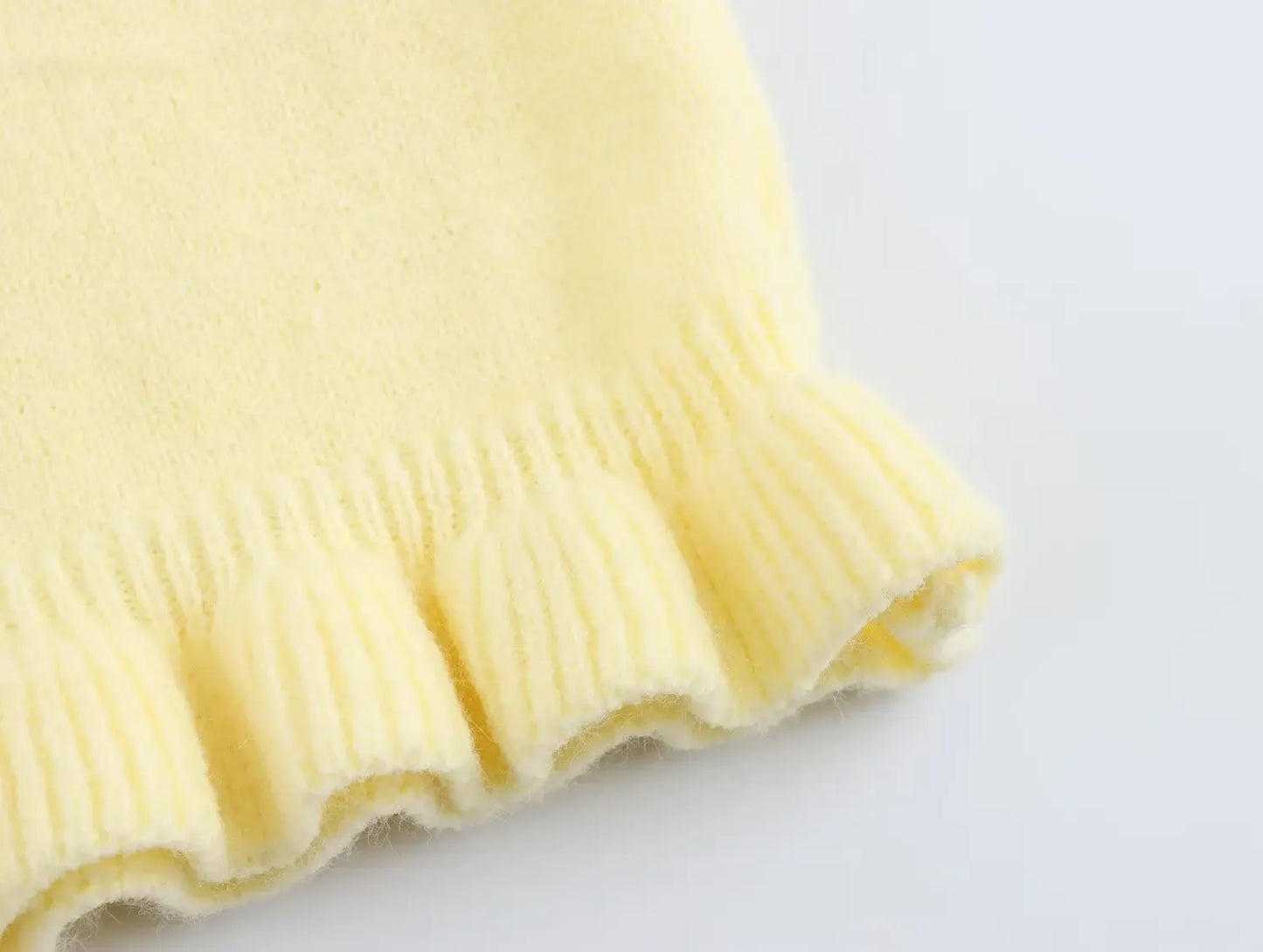 T-line Women Fall Elegant Knit Cardigan Yellow Petal Sleeve Sweater 2025 Autumn Fashion Versatile Sweet Vibrant Sweater Cardigan