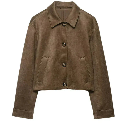 T-line Women  Faux Suede, Jacket, Coat, Long Sleeve, Button-up, Female coat, top (2 weeks delivery)