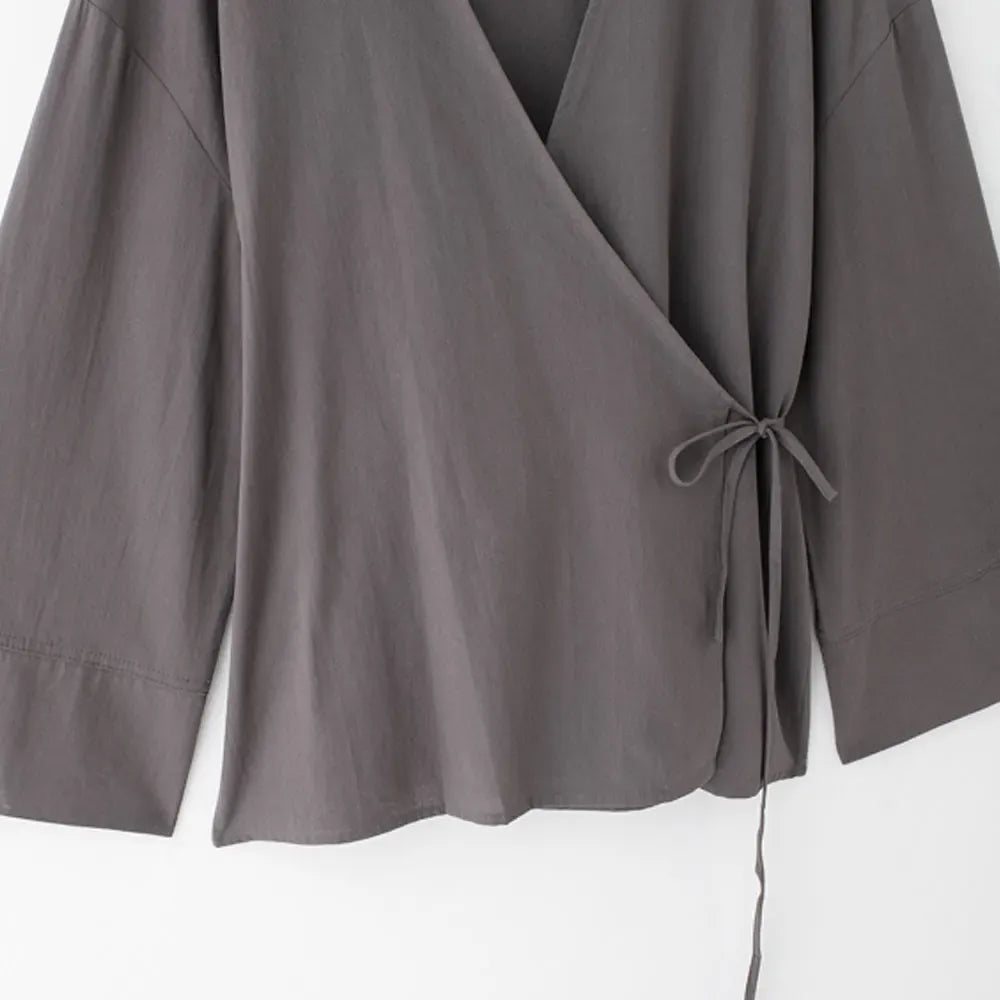 T-line Women Kimono Blouses And High  Waist Side Pockets Pants , Two Piece Sets, suit  (2 weeks delivery)