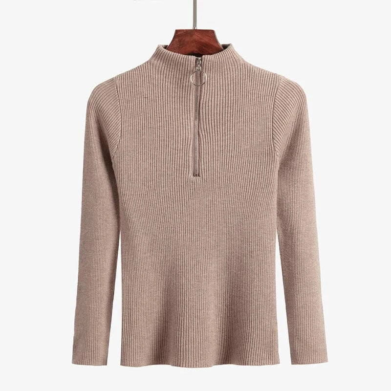 T-line Women Knitted Sweaters,  Long Sleeve , Zip-up,  Basic Female Pullovers  (2 weeks delivery)