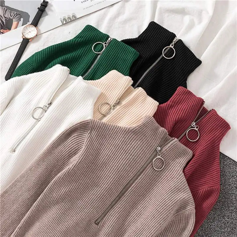T-line Women Knitted Sweaters,  Long Sleeve , Zip-up,  Basic Female Pullovers  (2 weeks delivery)