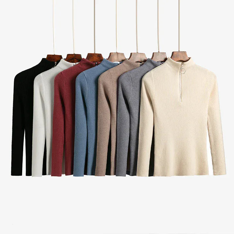 T-line Women Knitted Sweaters,  Long Sleeve , Zip-up,  Basic Female Pullovers  (2 weeks delivery)