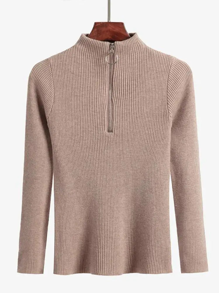 T-line Women Knitted Sweaters,  Long Sleeve , Zip-up,  Basic Female Pullovers  (2 weeks delivery)