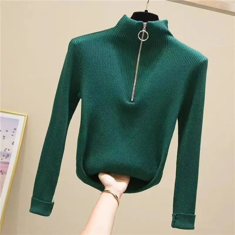 T-line Women Knitted Sweaters,  Long Sleeve , Zip-up,  Basic Female Pullovers  (2 weeks delivery)