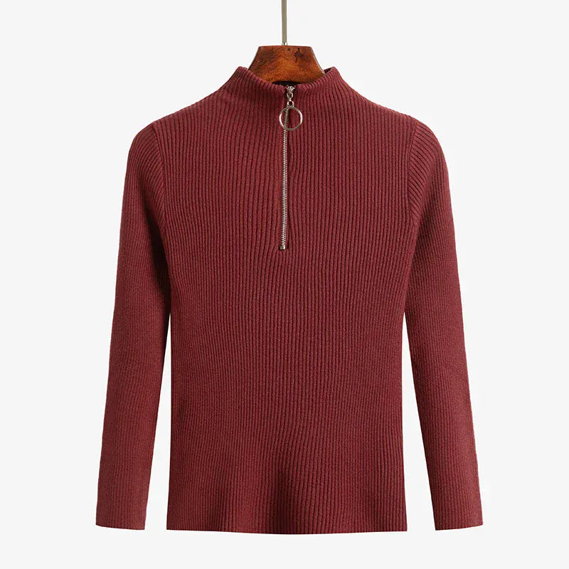 T-line Women Knitted Sweaters,  Long Sleeve , Zip-up,  Basic Female Pullovers  (2 weeks delivery)