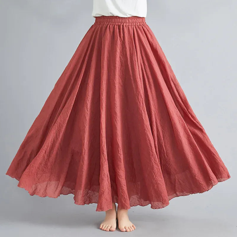 T-line Women Linen Cotton Long Skirts,   Waist Pleated, Maxi Skirts, Beach, Boho,  Summer Skirts (2 weeks delivery)