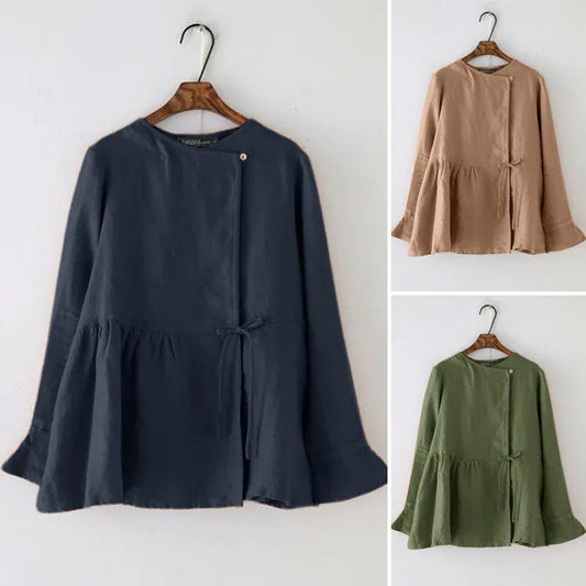 T-line Women Long  Sleeve Blouse, Cotton Shirt,   Solid  color,  Tops, loose  (2 weeks delivery)
