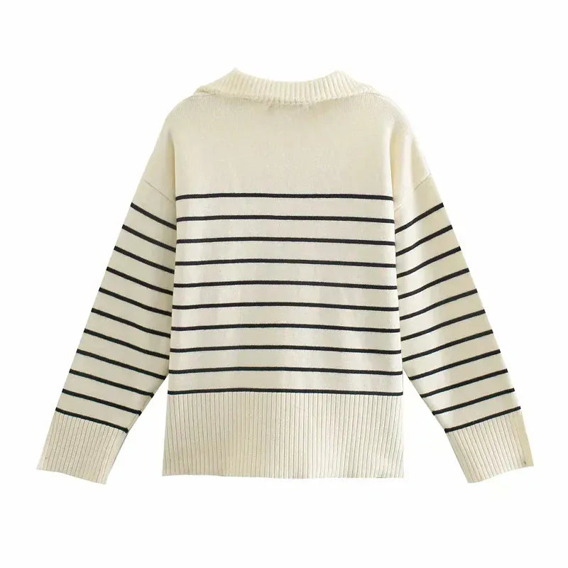 T-line Women  Loose Striped,  Knitted Sweaters, pullover,   Long Sleeve,  Zip-up,  Knitwear  (2 weeks delivery)