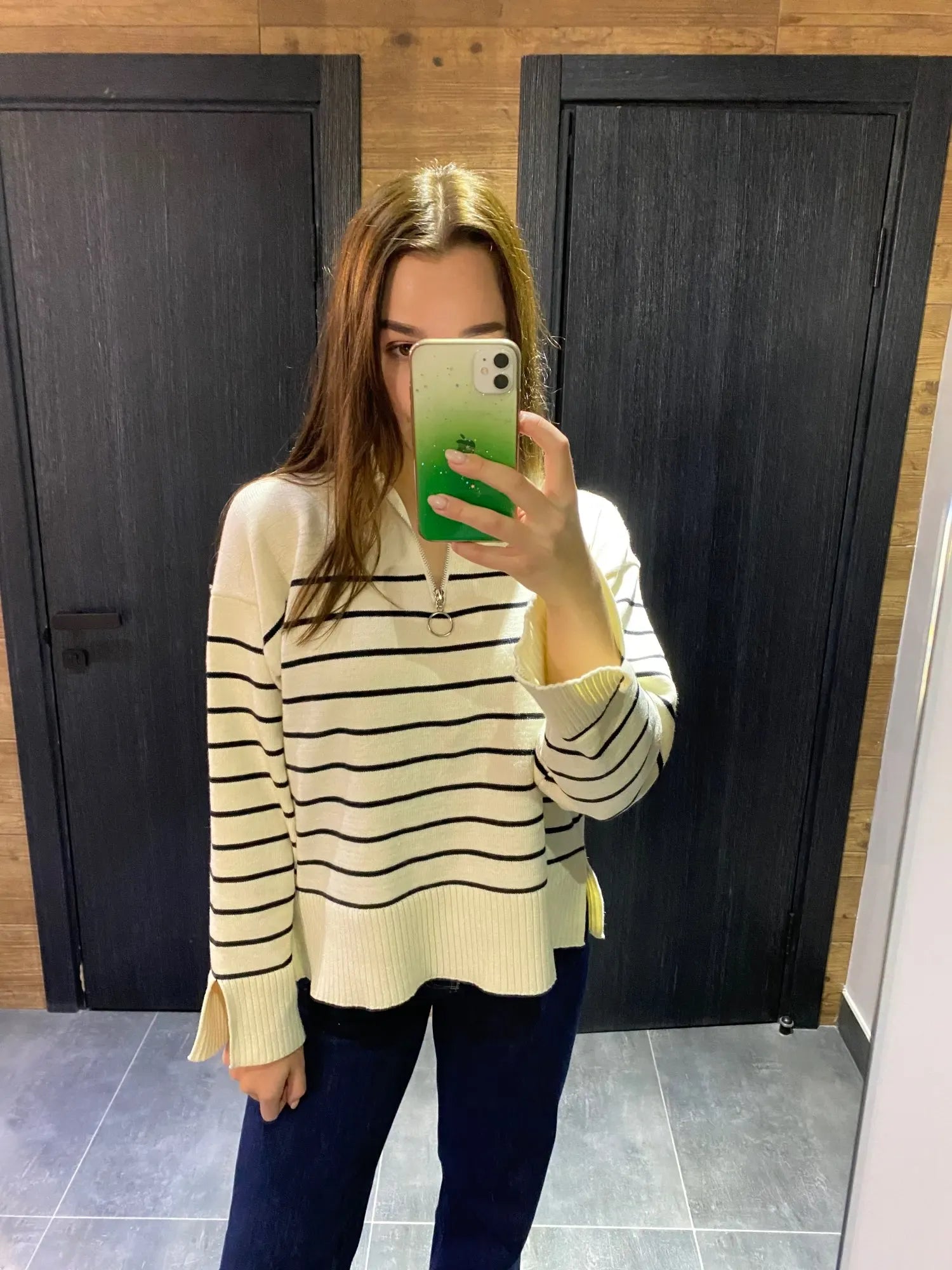 T-line Women  Loose Striped,  Knitted Sweaters, pullover,   Long Sleeve,  Zip-up,  Knitwear  (2 weeks delivery)
