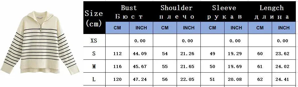 T-line Women  Loose Striped,  Knitted Sweaters, pullover,   Long Sleeve,  Zip-up,  Knitwear  (2 weeks delivery)