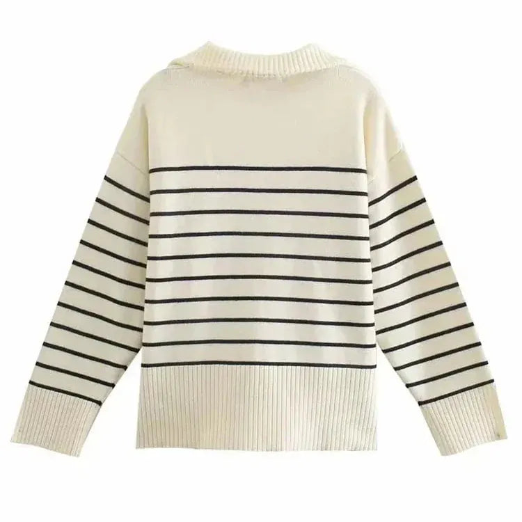 T-line Women  Loose Striped,  Knitted Sweaters, pullover,   Long Sleeve,  Zip-up,  Knitwear  (2 weeks delivery)