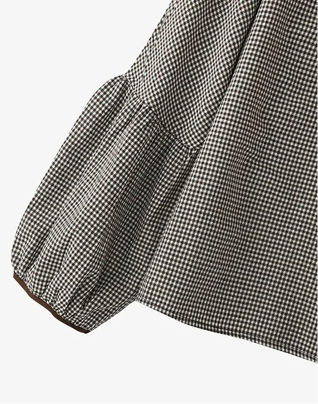 T-line Women Plaid Blouse,  Shirts,  O-neck, Long Sleeve, (2 weeks delivery)