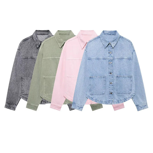 T-line Women's  Buckle Patch Denim Jacket, Coat, shirt, Autumn  (2 weeks delivery)