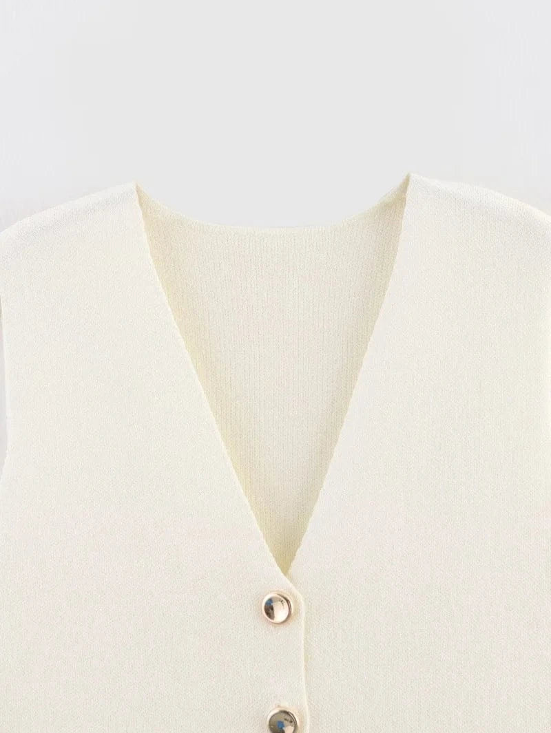 T-line women's elegant fashion , V-neck sleeveless vest jacket knitted waistcoat (2 weeks delivery)