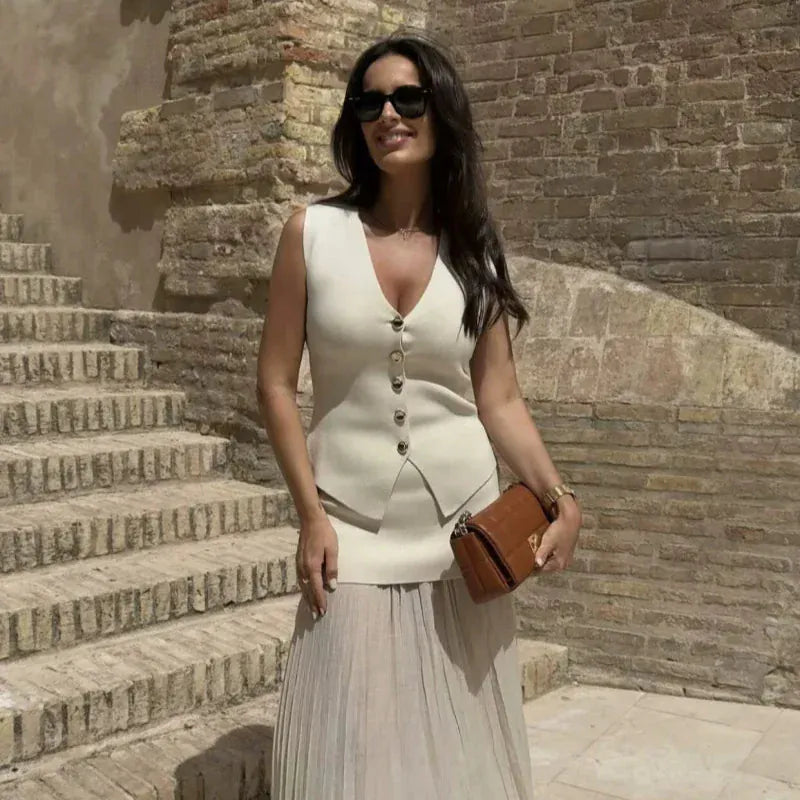 T-line women's elegant fashion , V-neck sleeveless vest jacket knitted waistcoat (2 weeks delivery)