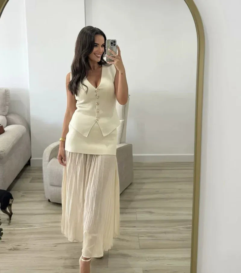 T-line women's elegant fashion , V-neck sleeveless vest jacket knitted waistcoat (2 weeks delivery)