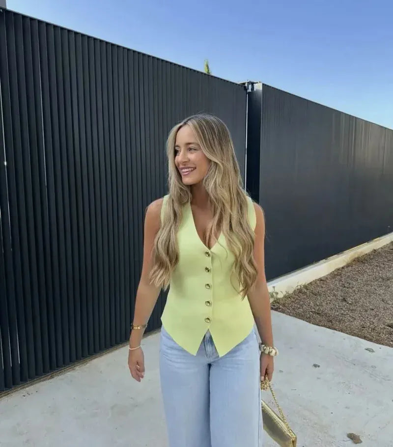 T-line women's elegant fashion , V-neck sleeveless vest jacket knitted waistcoat (2 weeks delivery)