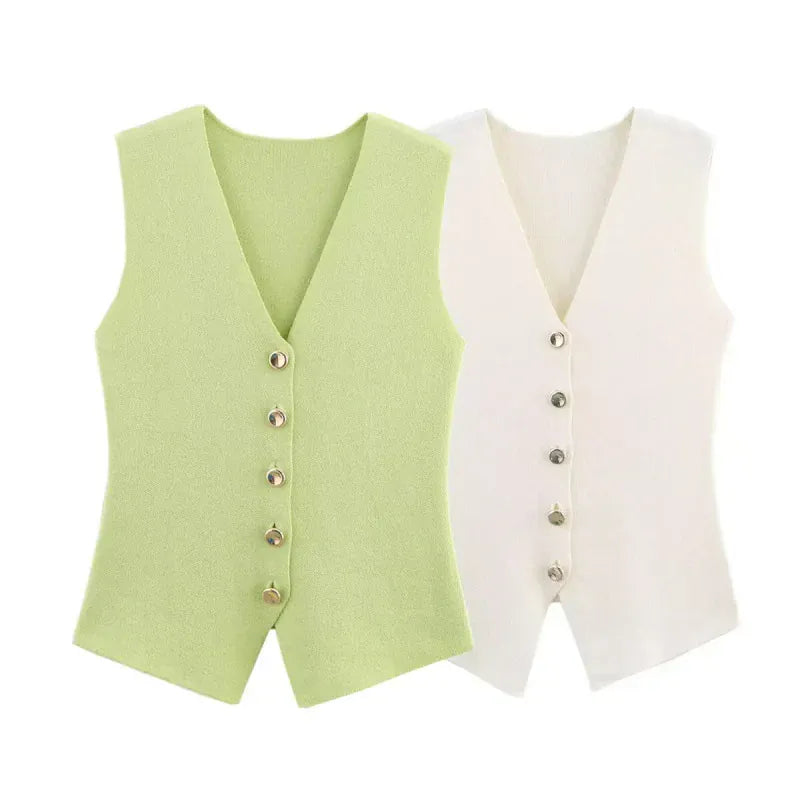 T-line women's elegant fashion , V-neck sleeveless vest jacket knitted waistcoat (2 weeks delivery)
