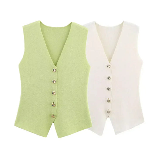T-line women's elegant fashion , V-neck sleeveless vest jacket knitted waistcoat (2 weeks delivery)