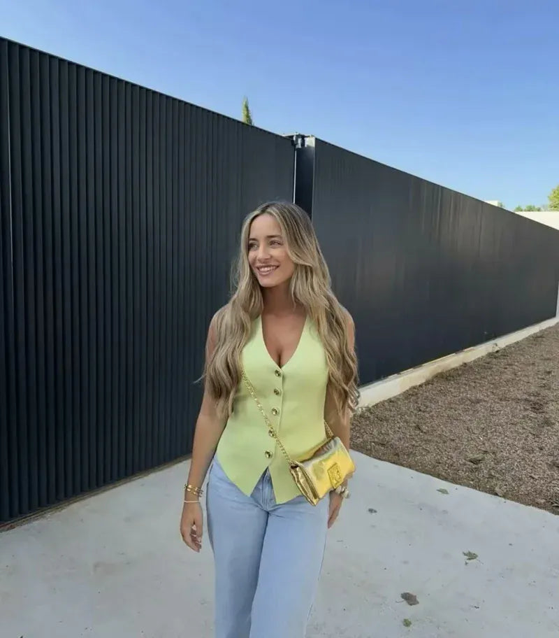 T-line women's elegant fashion , V-neck sleeveless vest jacket knitted waistcoat (5 - 10 free delivery)