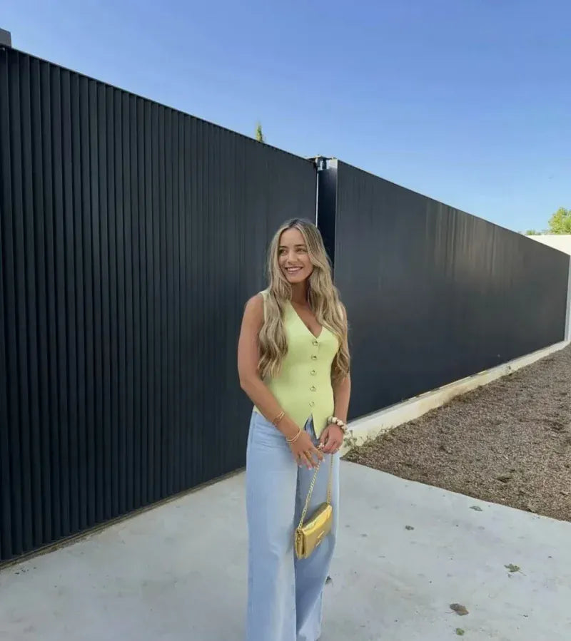 T-line women's elegant fashion , V-neck sleeveless vest jacket knitted waistcoat (5 - 10 free delivery)