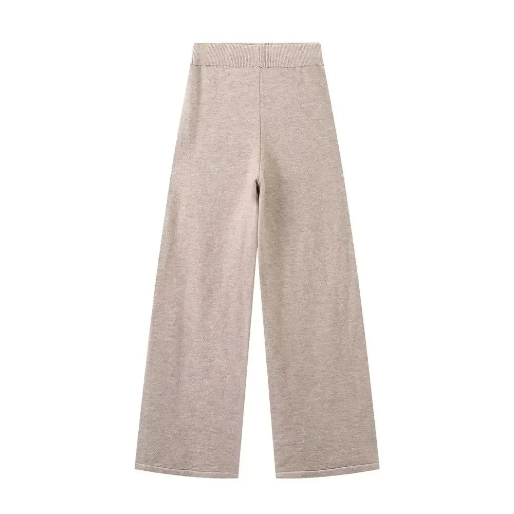 T-line women's knitted lace up cardigan top and pants set (5 - 10  work days free delivery)