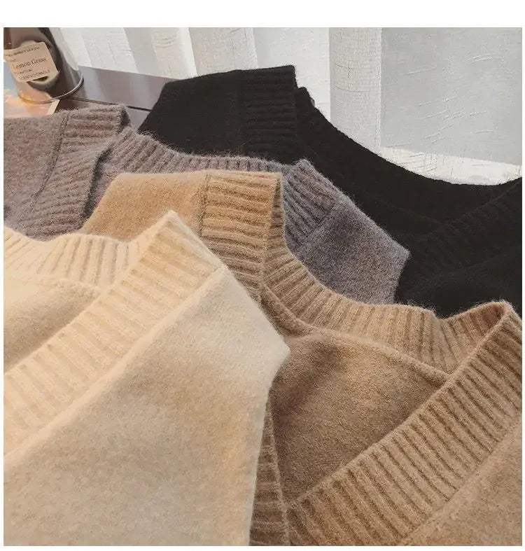 T-line Women's Korean Style V-neck Sweater vest Knit Vest Simple Preppy Style Loose Fit Outer Wear Stylish Clip-on Trendy Vest(2 weeks delivery)