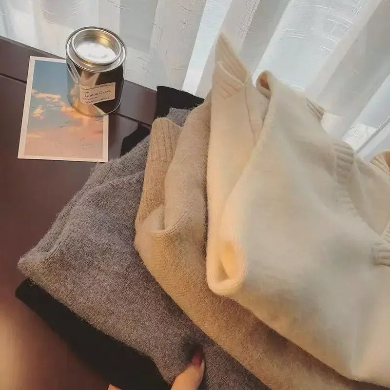 T-line Women's Korean Style V-neck Sweater vest Knit Vest Simple Preppy Style Loose Fit Outer Wear Stylish Clip-on Trendy Vest(2 weeks delivery)