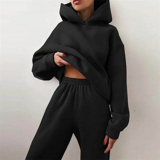 T-line Women's Oversized Tracksuit, Set, Warm, Autumn / winter,  Hoodie Sweatshirts & Long Pants,  2 Piece Solid, Hoody Pullover  (2 weeks delivery)