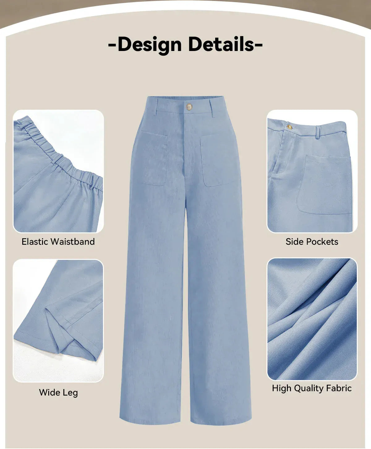 T-line Women's , Pocket, Button,  Wide Leg Pants, High Waist Trousers ,  trouser for All Seasons (2 weeks delivery)