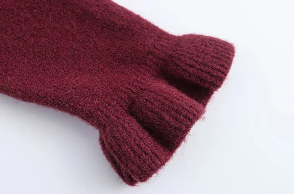 T-line Women's Ruffled Knit Cardigan Sweater O-Neck Long Sleeve Chic Top with Front Buttons Fashion Outerwear