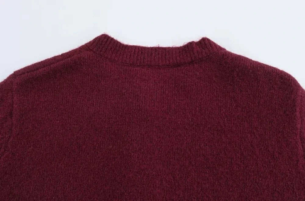 T-line Women's Ruffled Knit Cardigan Sweater O-Neck Long Sleeve Chic Top with Front Buttons Fashion Outerwear