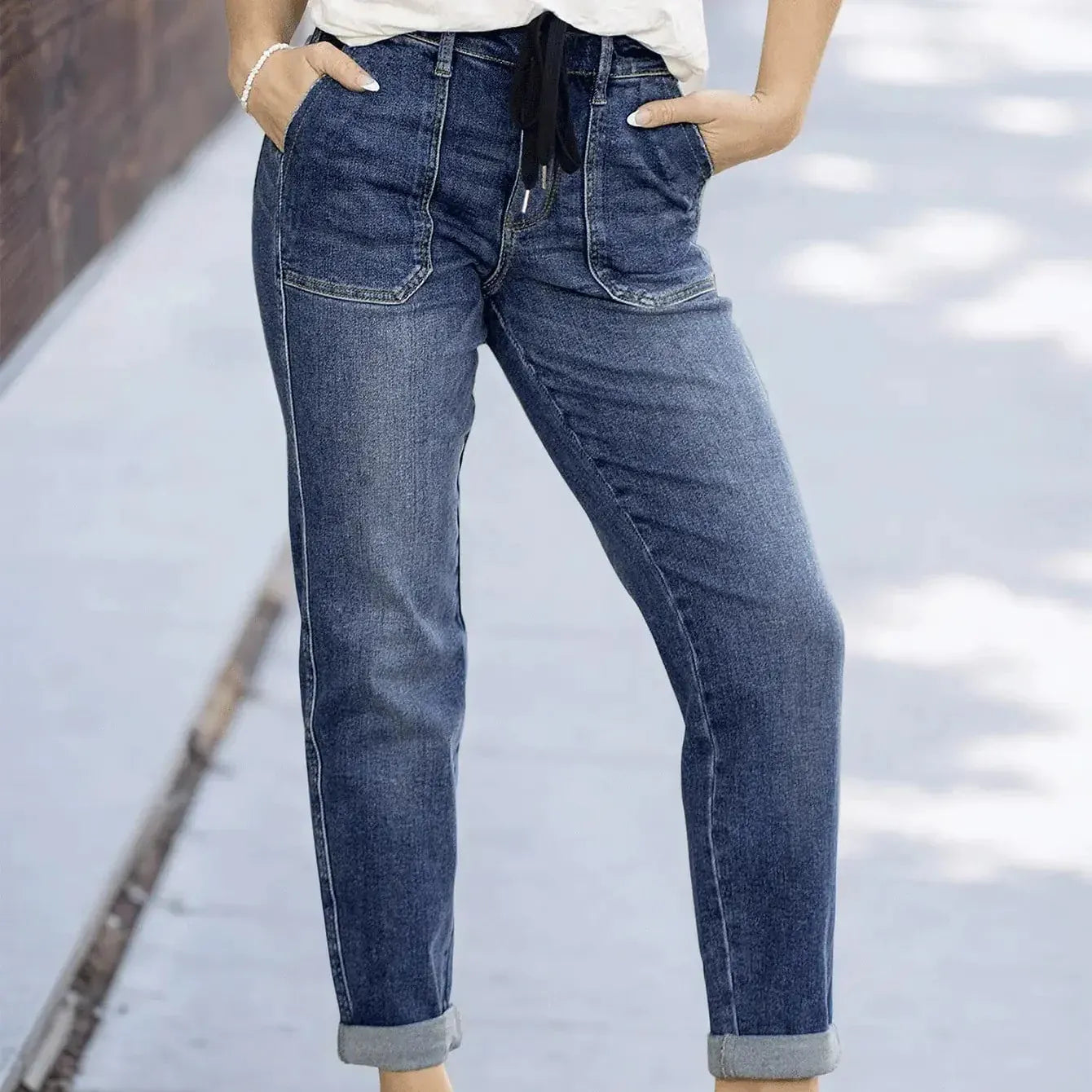 T-line Women's Slim Fit, Tie-Waist, Washed Denim Jeans,  Denim Pants, trousers (2 weeks delivery)