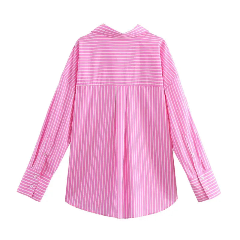 T-line women's  striped, long sleeve, lapel, loose,  poplin shirt multi-color (2 weeks delivery)