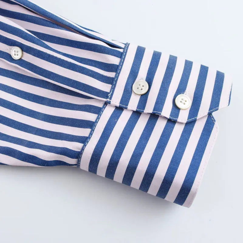 T-line women's  striped, long sleeve, lapel, loose,  poplin shirt multi-color (2 weeks delivery)