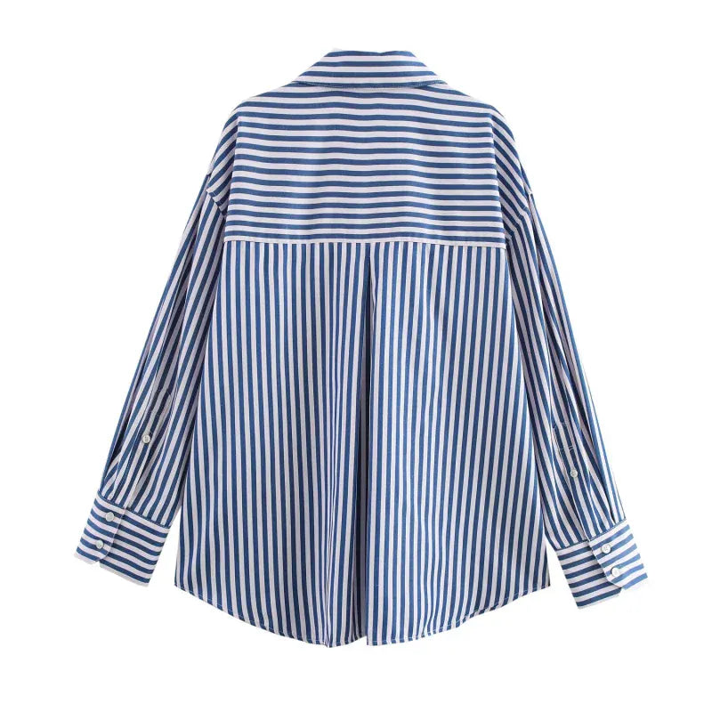 T-line women's  striped, long sleeve, lapel, loose,  poplin shirt multi-color (2 weeks delivery)