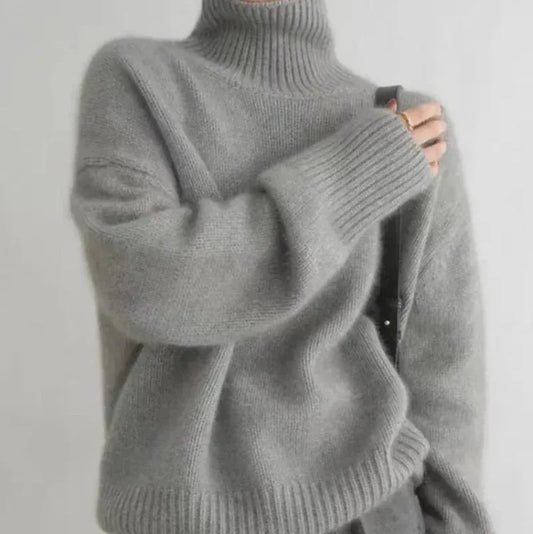 T-line Women's Sweater, Autumn / winter,   High Neck Knitted Jumper,  Solid Colour, Loose Long-sleeved Knit Sweater  (2 weeks delivery)