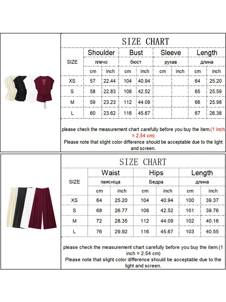 T-line Women's Trouser/pant  Suits Sleeveless V-Neck Top,  With Belt,  Straight Pants,   2 Piece Set (2 weeks delivery)