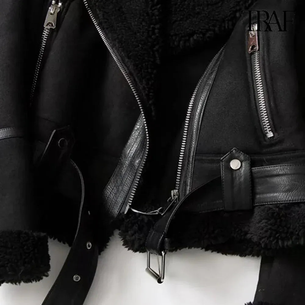 T-line Women's  Vintage Faux Fur Lamb Fur Jacket Thickened , Long Sleeve Warm,  Jacket(2 weeks delivery)